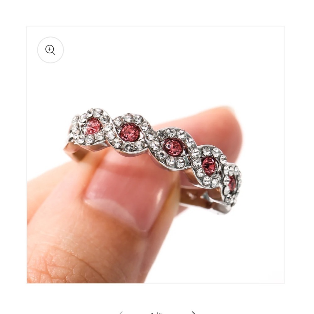 Twisted Silver and Pink Ring with Gemstones